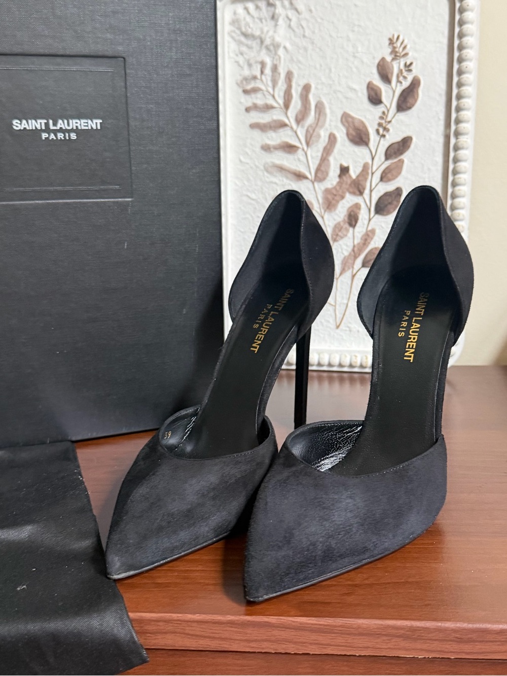 YSL Black Suede Pointed Stiletto Pumps